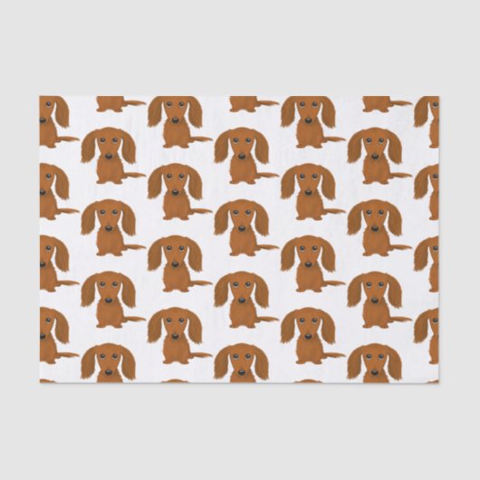 Longhaire Red Dachshund Pattern | Wiener Dogs Tissuepapier (Voorkant)