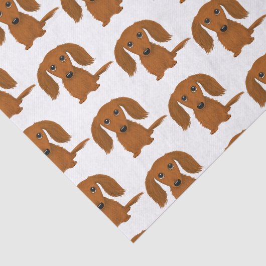 Longhaire Red Dachshund Pattern | Wiener Dogs Tissuepapier (Detail)