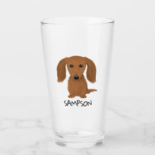 Longhaire Red Dachshund Wiener Dog Custom Glass Glas