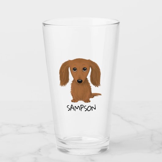 Longhaire Red Dachshund | Wiener Dog Custom Glass Glas (Voorkant)