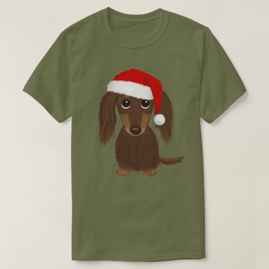 Longhaired Chocolade Dachshund Kerstmis T-shirt (Design voorkant)
