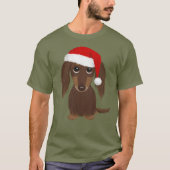 Longhaired Chocolade Dachshund Kerstmis T-shirt (Voorkant)