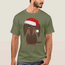 Longhaired Chocolade Dachshund Kerstmis T-shirt