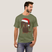 Longhaired Chocolade Dachshund Kerstmis T-shirt (Voorkant volledig)