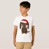 Longhaired Chocolade Dachshund Kerstmis T-shirt (Voorkant volledig)