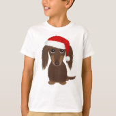Longhaired Chocolade Dachshund Kerstmis T-shirt (Voorkant)
