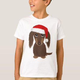 Longhaired Chocolade Dachshund Kerstmis T-shirt