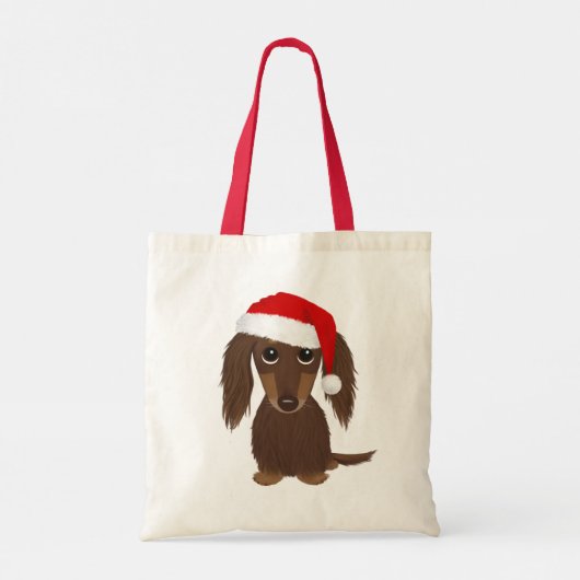 Longhaired Chocolade Dachshund Kerstmis Tote Bag (Achterkant)