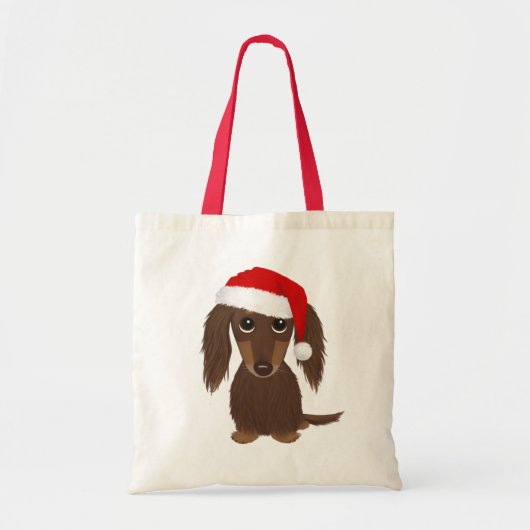 Longhaired Chocolade Dachshund Kerstmis Tote Bag (Voorkant)