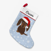 Longhaired Chocolade Dachshund Schattige Wiener Do Kleine Kerstsok (Voorkant (Hangend))