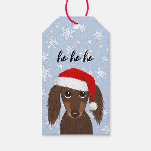 Longhaired Chocolate Dachshund Schattige Hondenker Cadeaulabel (Voorkant)