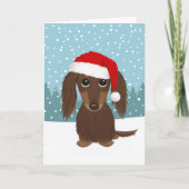 Longhaired Chocolate Dachshund Schattige Hondenker Feestdagen Kaart (Voorkant)