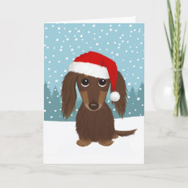 Longhaired Chocolate Dachshund Schattige Hondenker Feestdagen Kaart