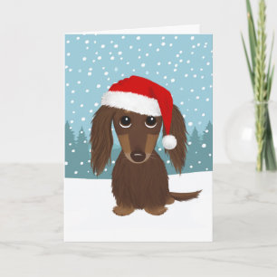 Longhaired Chocolate Dachshund Schattige Hondenker Feestdagen Kaart