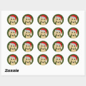 Longhaired Cream Dachshund Santa Dog Christmas Ronde Sticker (Vel)
