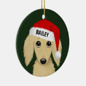 Longhaired Cream Dachshund Santa Dog Custom Keramisch Ornament (Rechts)