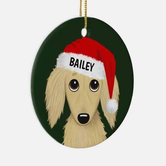 Longhaired Cream Dachshund Santa Dog Custom Keramisch Ornament (Rechts)