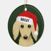 Longhaired Cream Dachshund Santa Dog Custom Keramisch Ornament (Links)