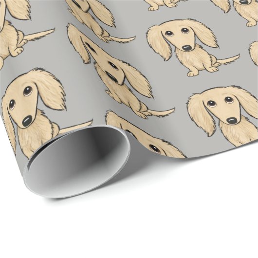 Longhaired crème tachshund patroon | Schattigee ho Cadeaupapier (Rol Hoek)