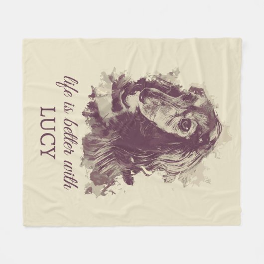 Longhaired Dachshund Custom Dog Name Fleece Deken (Voorkant (Horizontaal))