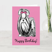 Longhaired Shih Tzu Dog Pink Happy Birthday Kaart (Voorkant)