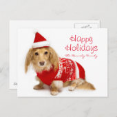 Longhaired tekkel die rode Kerstmis dragen Feestdagenkaart (Voorkant / Achterkant)