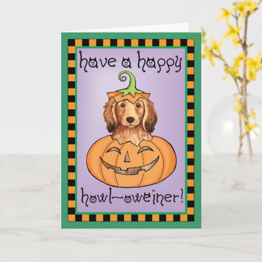 Longhaired Tekkel van Halloween Kaart (Gele Bloem)