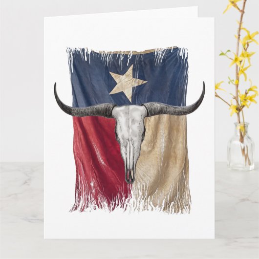 Longhorn Bull Skull Verdrietig Versleten Texas Vla Kaart (Gele Bloem)