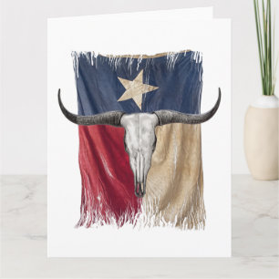 Longhorn Bull Skull Verdrietig Versleten Texas Vla Kaart