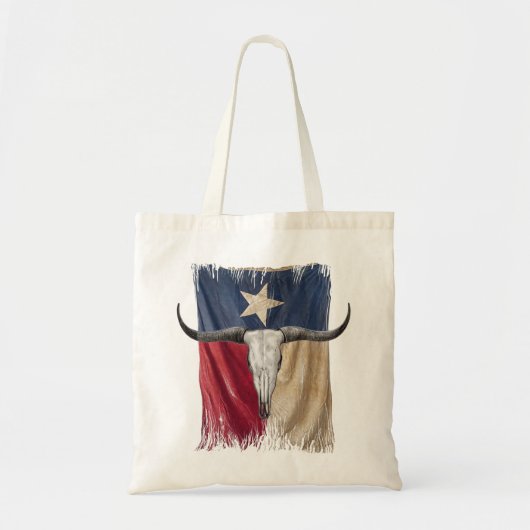 Longhorn Bull Skull Verdrietig Versleten Texas Vla Tote Bag (Voorkant)