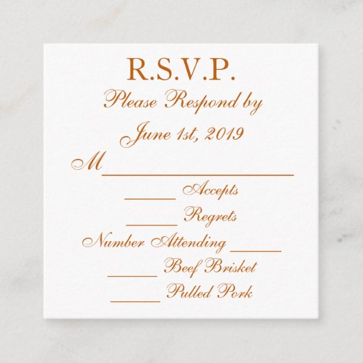 Longhorn Burnt Orange en Witte Response RSVP Kaart (Voorkant)