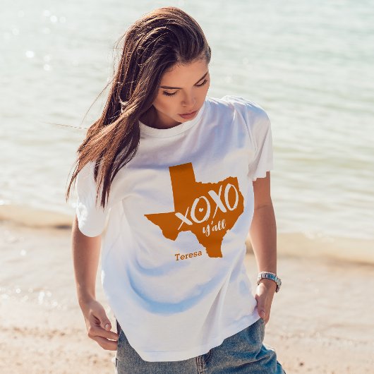 Longhorn Burnt Oranje XOXO, Y'all - Texas Shape T-shirt