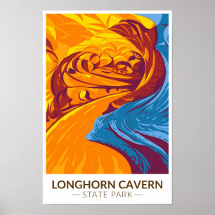 Longhorn Cavern State Park Texas Retro  Poster