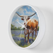 Longhorn en Bluebonnets Wandklok (Hoek)