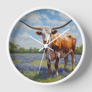 Longhorn en Bluebonnets Wandklok