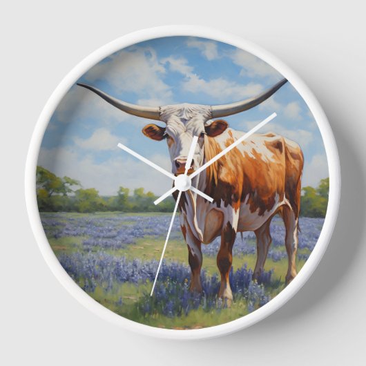 Longhorn en Bluebonnets Wandklok (Voorkant)