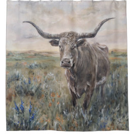 "Longhorn" Handgeschilderd Douchegordijn
