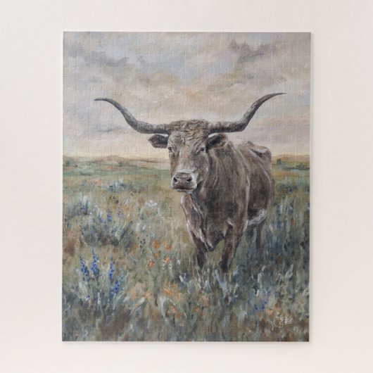 "Longhorn" handgeschilderd Legpuzzel (Verticaal)