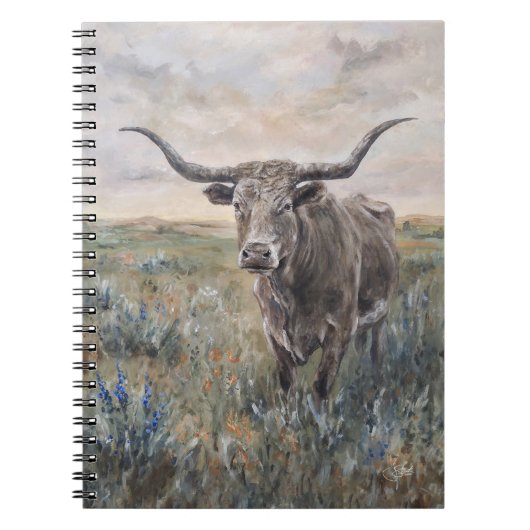 "Longhorn" handgeschilderd Notitieboek (Voorkant)
