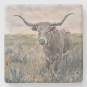 "Longhorn" Handgeschilderd Stenen Onderzetter (Voorkant)