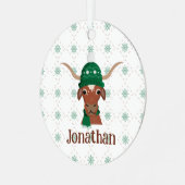 Longhorn in Groene Ski Pet en Sjaal Foto Metalen Ornament (Voorkant links)