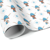 Longhorn in helderblauw ski-Pet en sjaalpatroon Cadeaupapier (Rol Hoek)