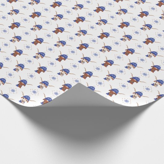 Longhorn in Paarse ski-Pet en sjaalpatroon Cadeaupapier (Hoek)