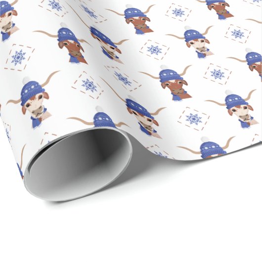 Longhorn in Paarse ski-Pet en sjaalpatroon Cadeaupapier (Rol Hoek)