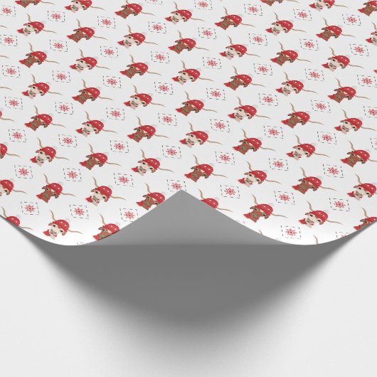 Longhorn in rood ski-Pet en sjaalpatroon Cadeaupapier (Hoek)