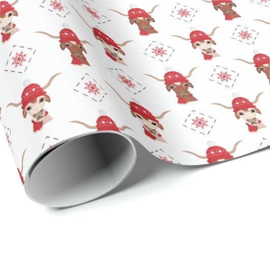 Longhorn in rood ski-Pet en sjaalpatroon Cadeaupapier (Rol Hoek)