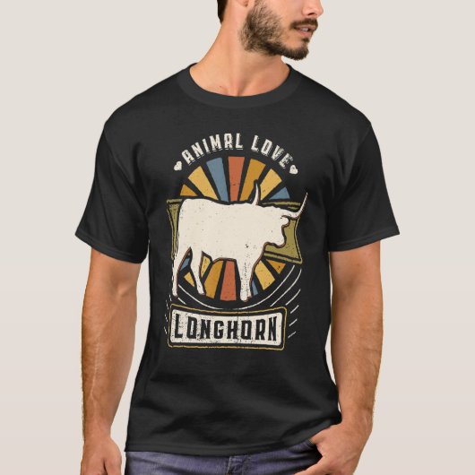 Longhorn Klassieke Retro Animal T-shirt (Voorkant)