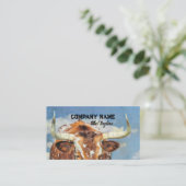 Longhorn koe Blue Sky Rustiek Land Visitekaartje (Staand voorkant)