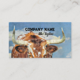 Longhorn koe Blue Sky Rustiek Land Visitekaartje