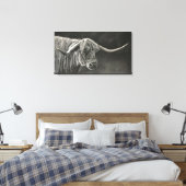 Longhorn Koe Charcoal Drawing Canvas Afdruk (Insitu (Slaapkamer))